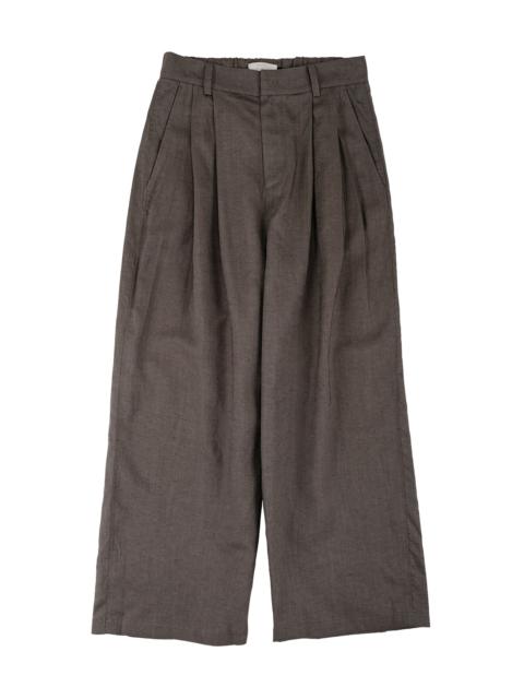 AMOMENTO Linen Two Tuck Wide Pants Khaki