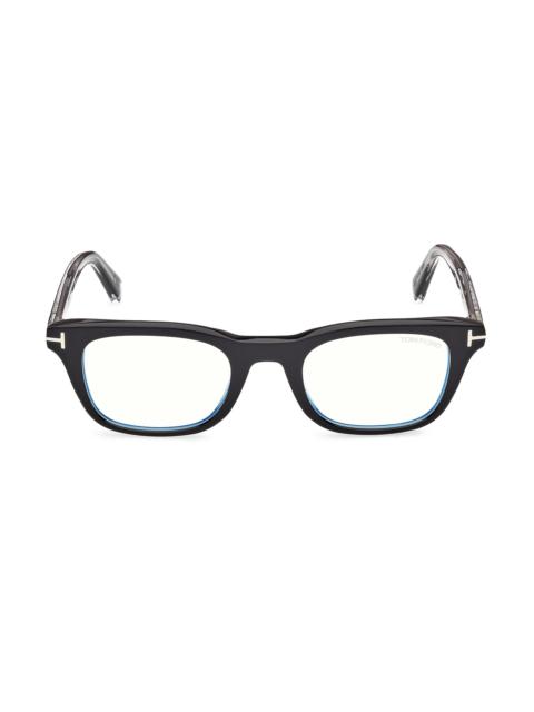 TOM FORD Men's 50MM Blue Block Square Eyeglasses - Black