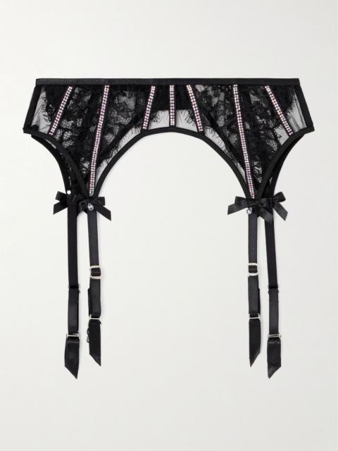 Agent Provocateur Caitriona satin-trimmed crystal-embellished lace suspender belt Black