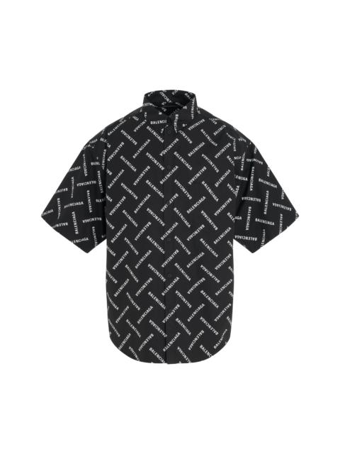 BALENCIAGA All-Over Logo Short-Sleeve Shirt in Black/White