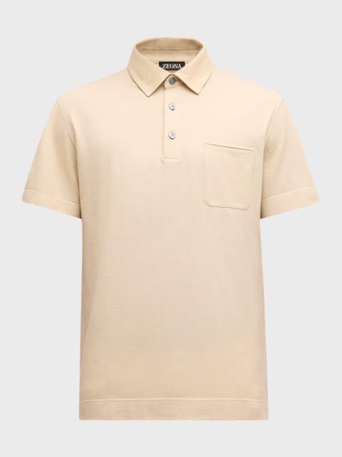 Men's Cotton Polo Shirt with Leather-Trim Pocket