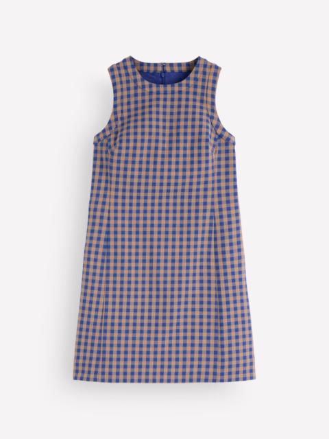 BODEN Lou Check Shift Dress-Camel, Blue Gingham