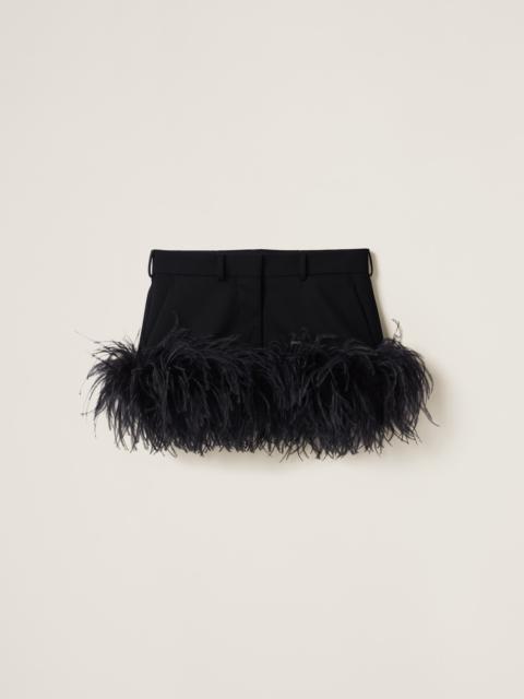 Feather-trimmed grain de poudre miniskirt