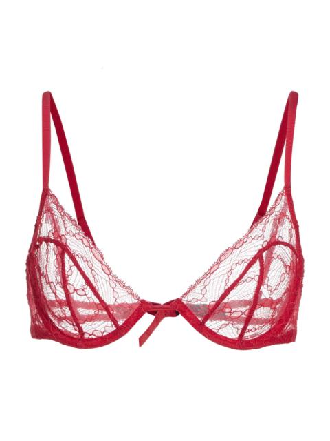 KIKI DE MONTPARNASSE Women's Mon Cheri Sheer Lace Demi Bra - Red