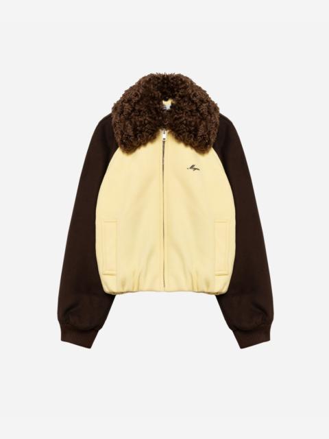 MSGM Color-block wool blend bomber jacket with faux fur collar