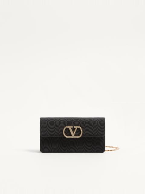 Valentino VLOGO SIGNATURE CHAIN WALLET IN MOIRÉ FABRIC WITH JEWEL LOGO
