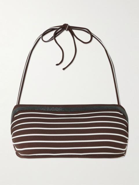 Brunello Cucinelli Striped woven halterneck bikini top Brown