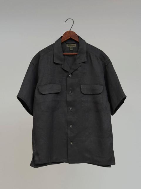 Nigel Cabourn Open Collar Shirt Linen Twill in Charcoal