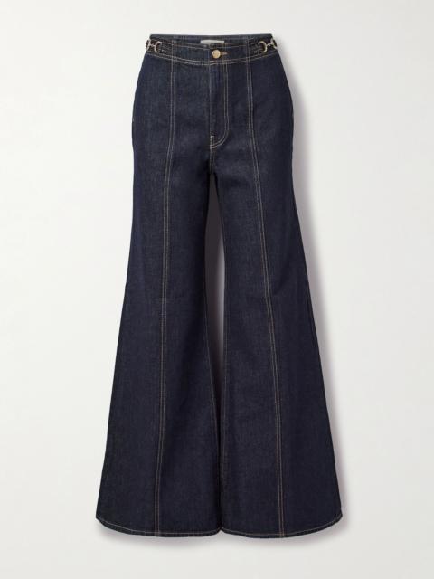 ULLA JOHNSON The Delphine embellished high-rise flared jeans Dark denim