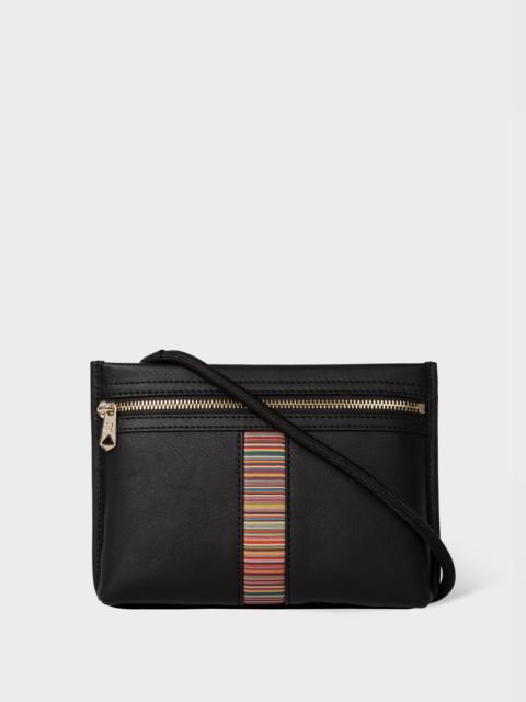 Black Leather 'Signature Stripe' Musette Bag