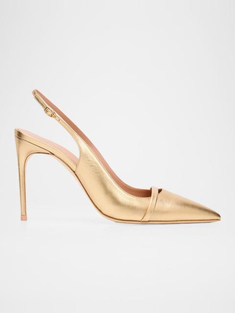 MALONE SOULIERS 90mm Schiffer Metallic Leather Slingback Pumps