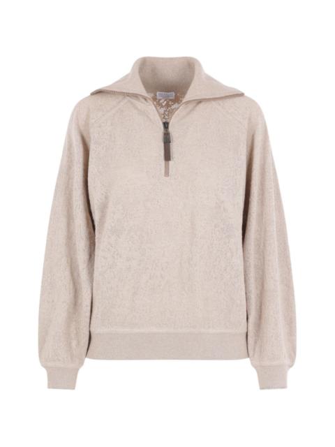 Brunello Cucinelli pointelle-knit half-zip sweatshirt