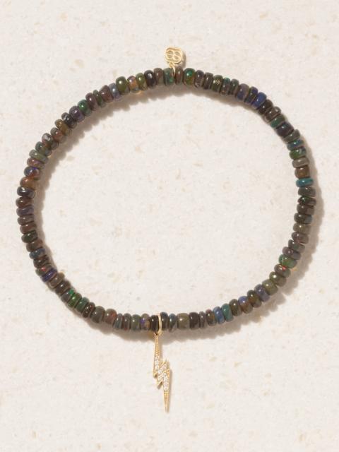 SYDNEY EVAN Small Lightning Bolt 14-karat Gold, Opal And Diamond Bracelet