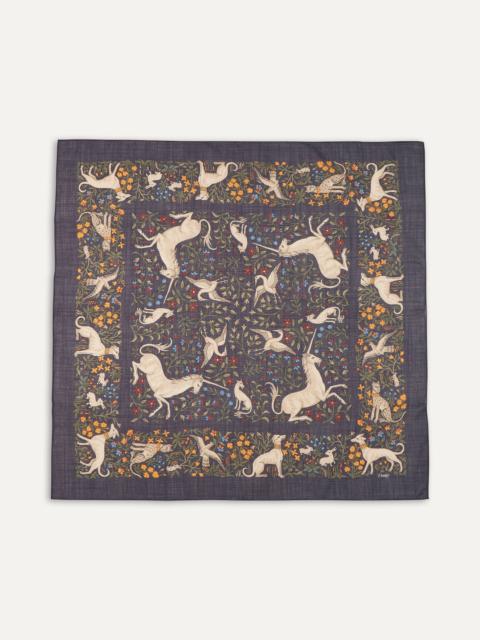 Drake's Navy Unicorn Print Wool-Silk Square Scarf