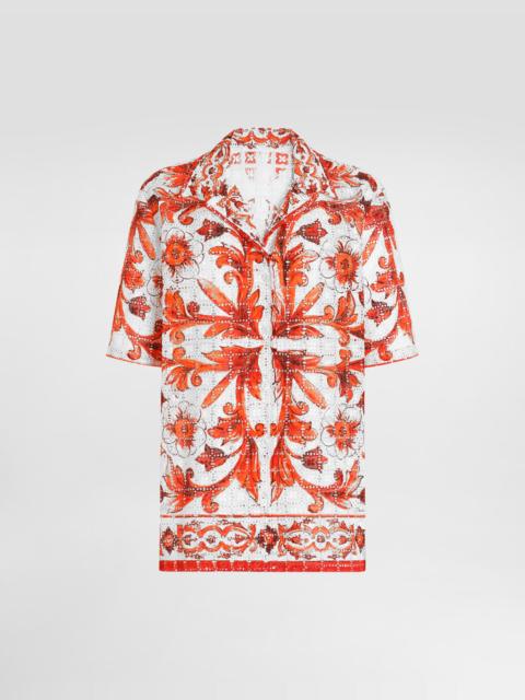 Dolce & Gabbana Majolica-print broderie anglaise lace shirt