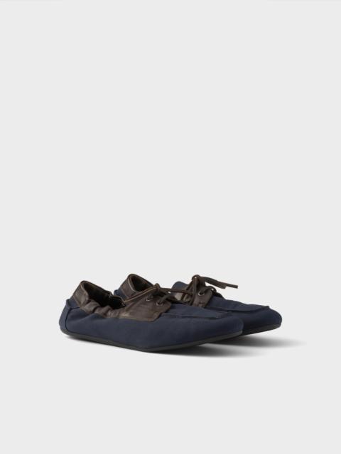 Prada Shuffle aged canvas and leather boat shoes