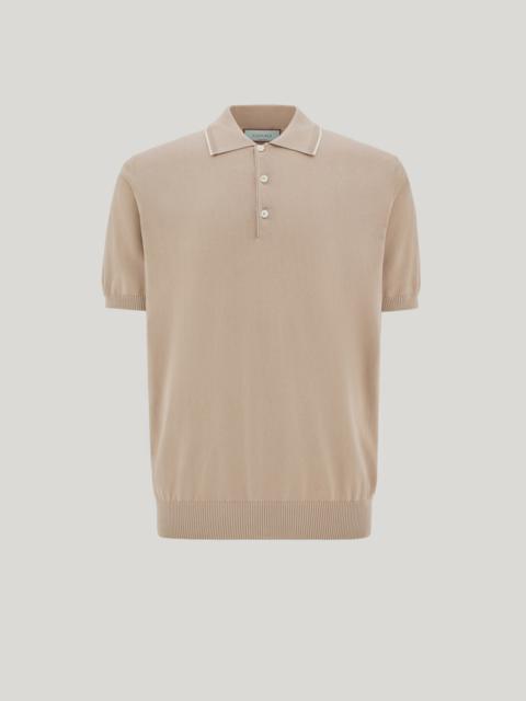 Canali BEIGE PURE COTTON POLO SHIRT WITH CONTRASTING PIPING