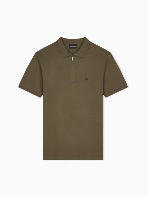 EMPORIO ARMANI POLO SHIRT IN PIQUÉ WITH PARTIAL ZIP