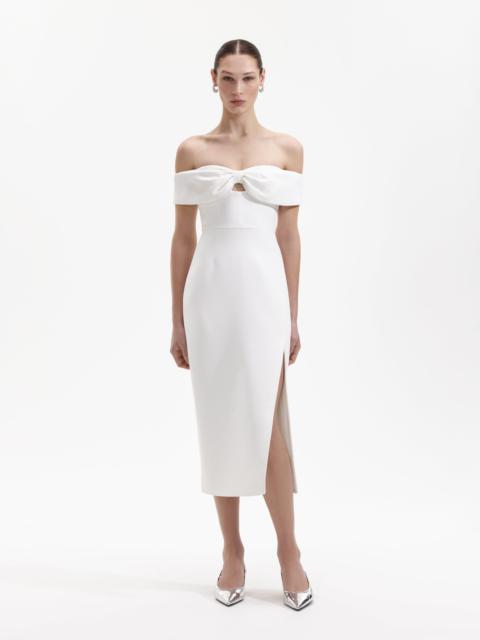White Crepe Bow Off Shoulder Midi Dress