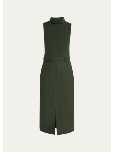 Theory Funnel-Neck Combo Midi Dress