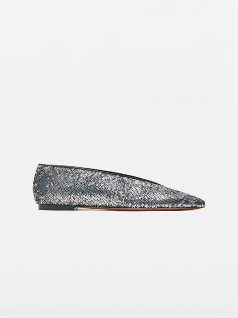 Emme Parsons POINTY V-FLAT IN SILVER MATTE PAILLETTES — ARCHIVE SAMPLE; FINAL SALE