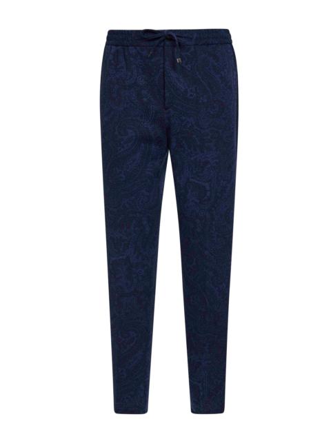 Blue Paisley-pattern seersucker jersey jogger trousers