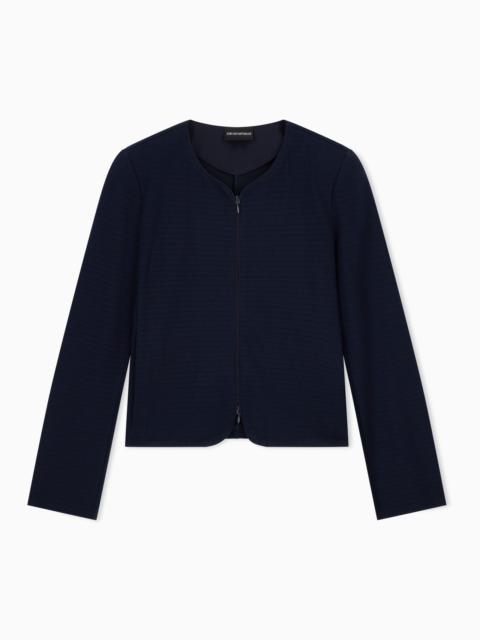 EMPORIO ARMANI SLIM-FIT ROUND-NECK BLAZER IN JACQUARD JERSEY WITH ZIPPER