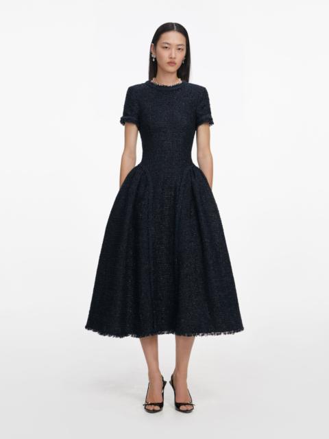 self-portrait Navy Metallic Boucle Midi Dress