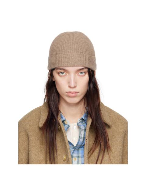 AURALEE Brown Ribbed Beanie