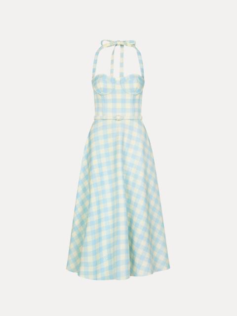 Oscar de la Renta GINGHAM BUSTIER WOOL-BLEND DRESS