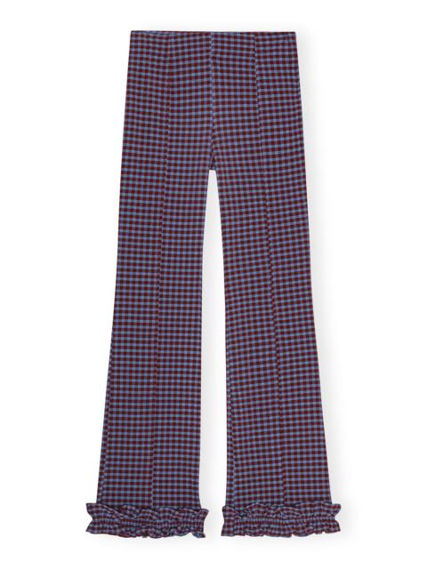 GANNI CHECKERED STRETCH SEERSUCKER FRILL PANTS