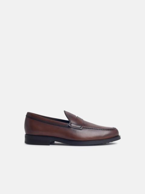 Tod's BROWN SHINY LEATHER LOAFERS