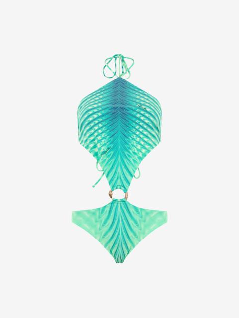 Roberto Cavalli Trikini With Optical Glass Print And Snake Ring
