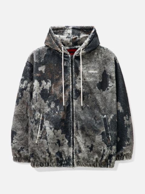 KUSIKOHC BURN PRINT ZIP-UP FLEECE HOODIE