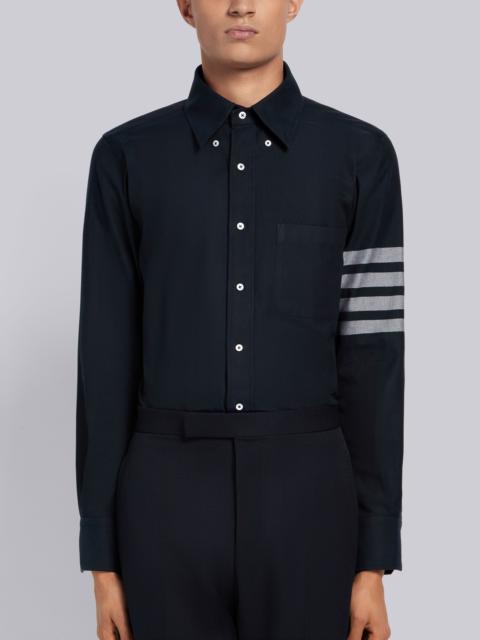 Thom Browne Navy Solid Flannel Shirting 4-bar Nametag Straight Fit Shirt