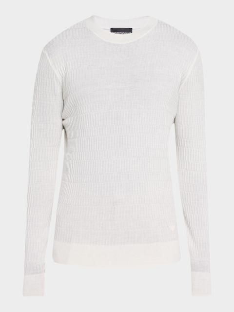 EMPORIO ARMANI Men's Wool Bar-Stitched Crewneck Sweater