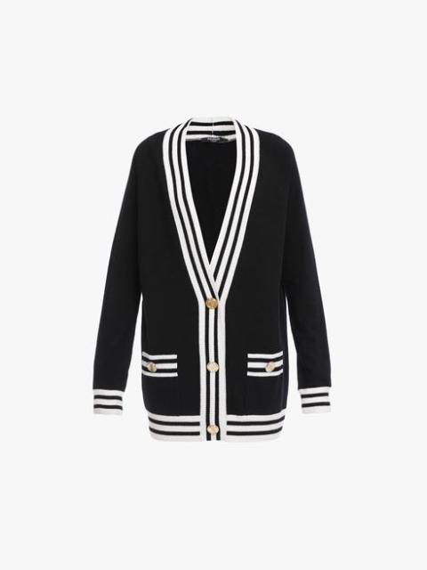 Black and white wool and cashmere cardigan with gold-tone buttons