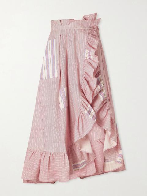 Thierry Colson Tasha ruffled striped cotton-voile wrap midi skirt Pink