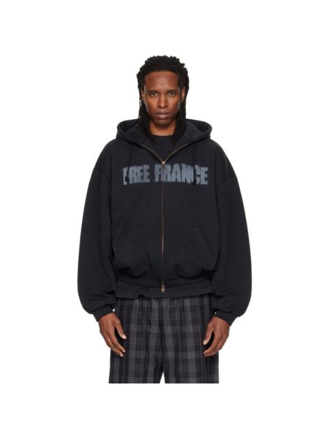 VETEMENTS Black Puffed Zip Up 'Free France' Hoodie