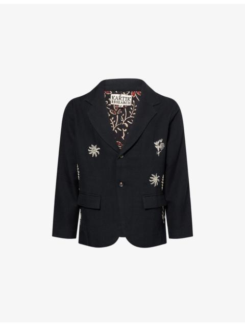 KARTIK RESEARCH Floral Motif Embroidered Single-Breasted Wool Blazer