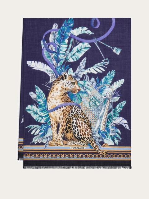 FERRAGAMO Feline print pure wool stole