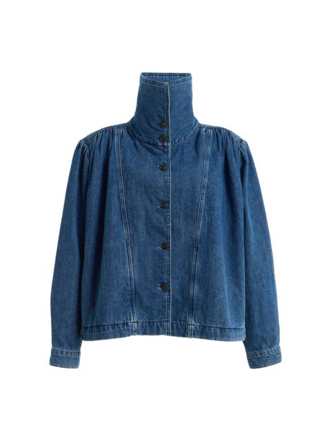 ROTATE Gathered Denim Jacket blue