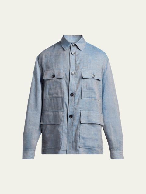 GIORGIO ARMANI Men's Linen Flap-Pocket Field Jacket