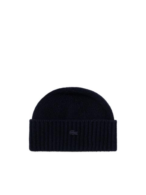 LACOSTE logo-patch ribbed-knit beanie hat