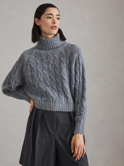 Wool and mohair cable knit turtleneck sweater with monili