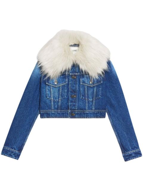 AMI Paris Denim Jacket With Synthetic Fur Collar