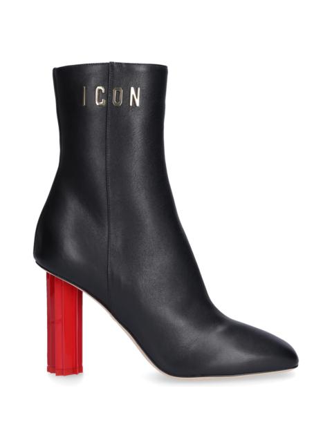 DSQUARED2 Ankle Boots CANADIANA calfskin Logo Metallic black
