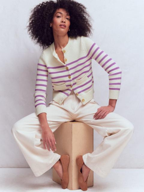 BODEN Lucy Chunky Cotton Cardigan-Warm Ivory/ Mulberry Purple
