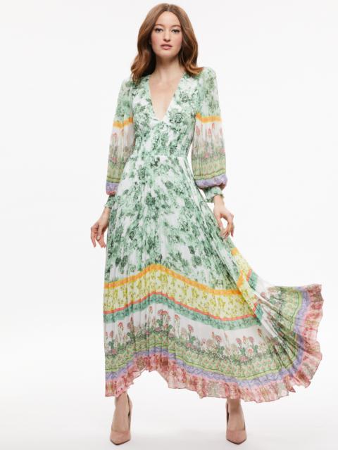 Alice + Olivia SION SUNBURST PLEATED MAXI DRESS
