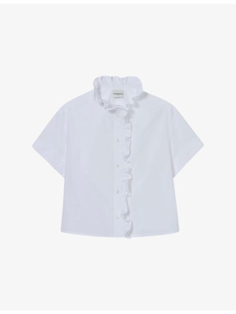 Claudie Pierlot Short-Sleeved Ruffled Cotton-Poplin Shirt